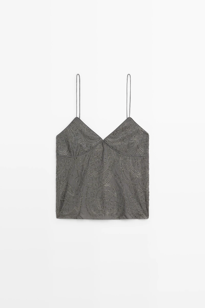 Strappy top with embroidered detail