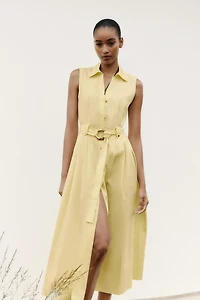 BELTED POPLIN MIDI DRESS