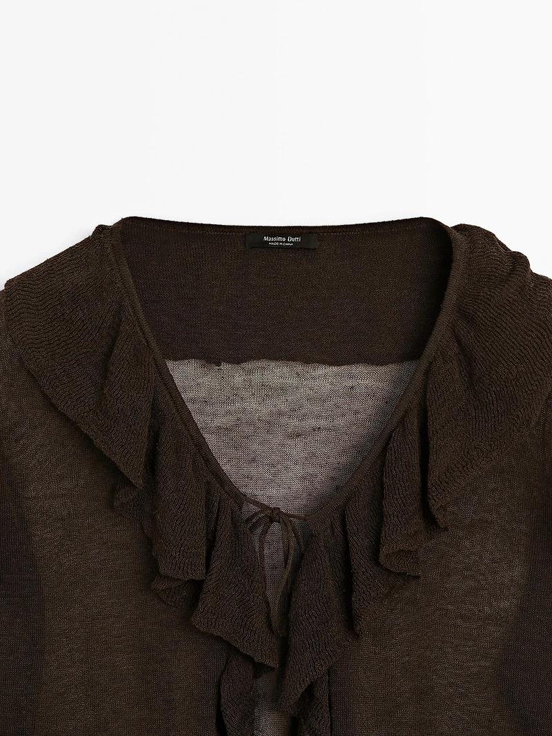 Linen blend ruffled cardigan
