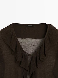 Linen blend ruffled cardigan