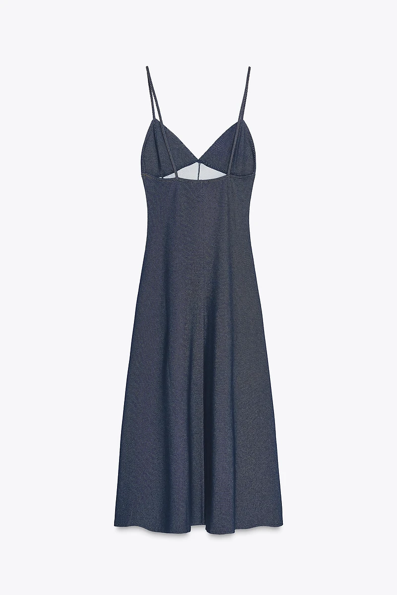 TOPSTITCHED TWILL MIDI DRESS