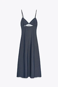 TOPSTITCHED TWILL MIDI DRESS