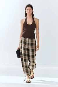 Pantalon bouffant imprimé à carreaux