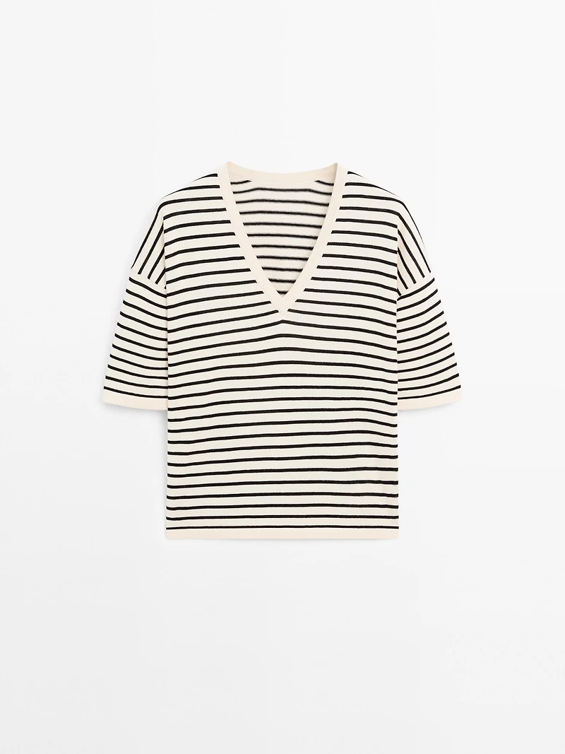 Striped V-neck sweater