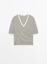 Striped V-neck sweater