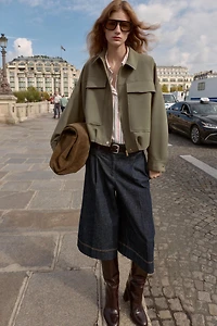 PLEATED HEM BOMBER JACKET