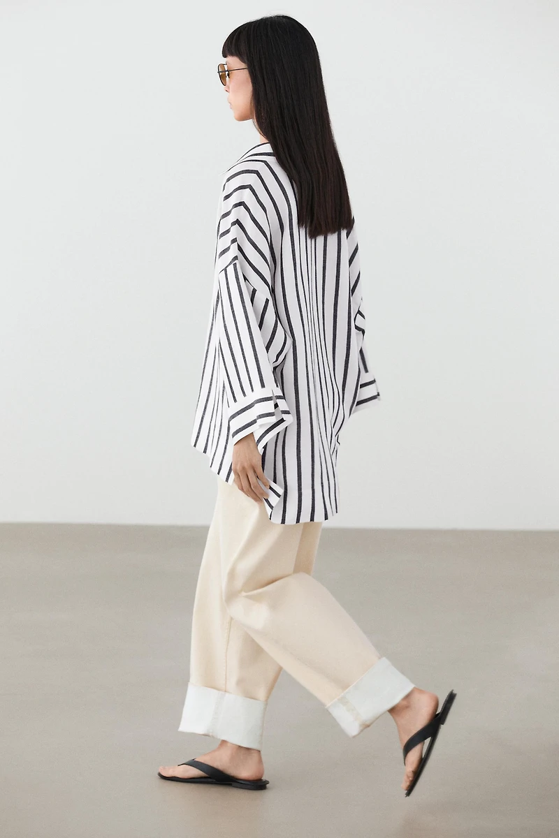 Striped oversize linen blend shirt