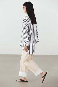 Striped oversize linen blend shirt