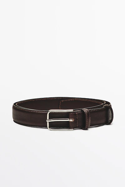 Nappa leather belt with double keeper
