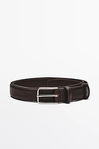 Nappa leather belt with double keeper