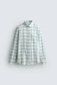 REGULAR FIT WRINKLE EFFECT PLAID SHIRT