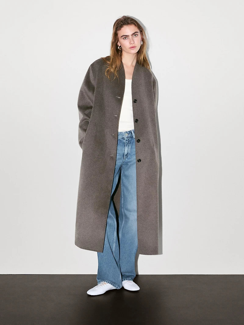 Manteau à col montant en laine mélangée