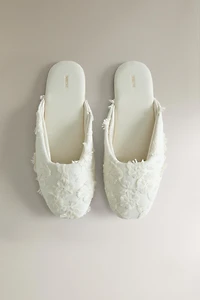 FLORAL MULE SLIPPERS WITH LEATHER SOLE