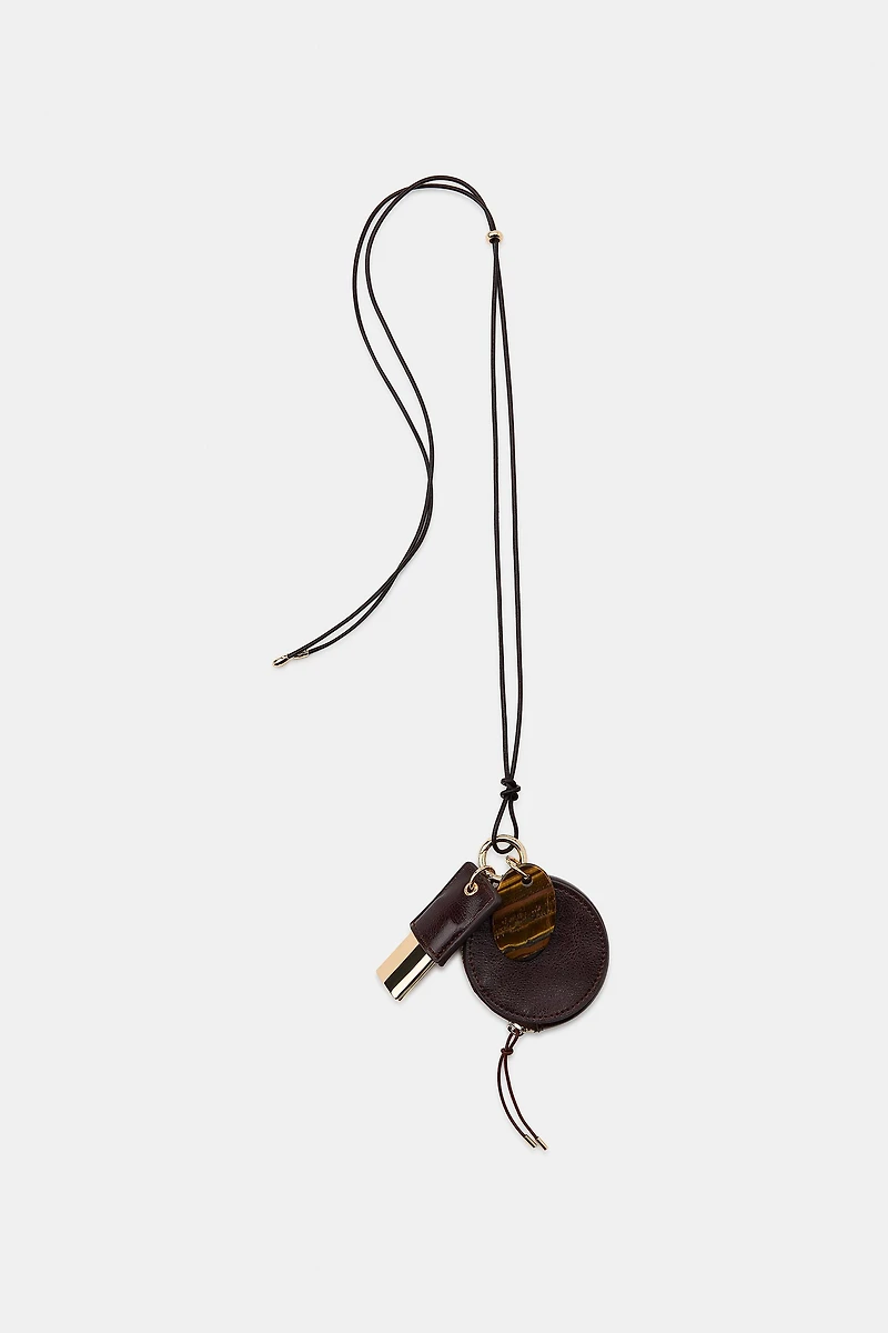 100% LEATHER WALLET STONE NECKLACE