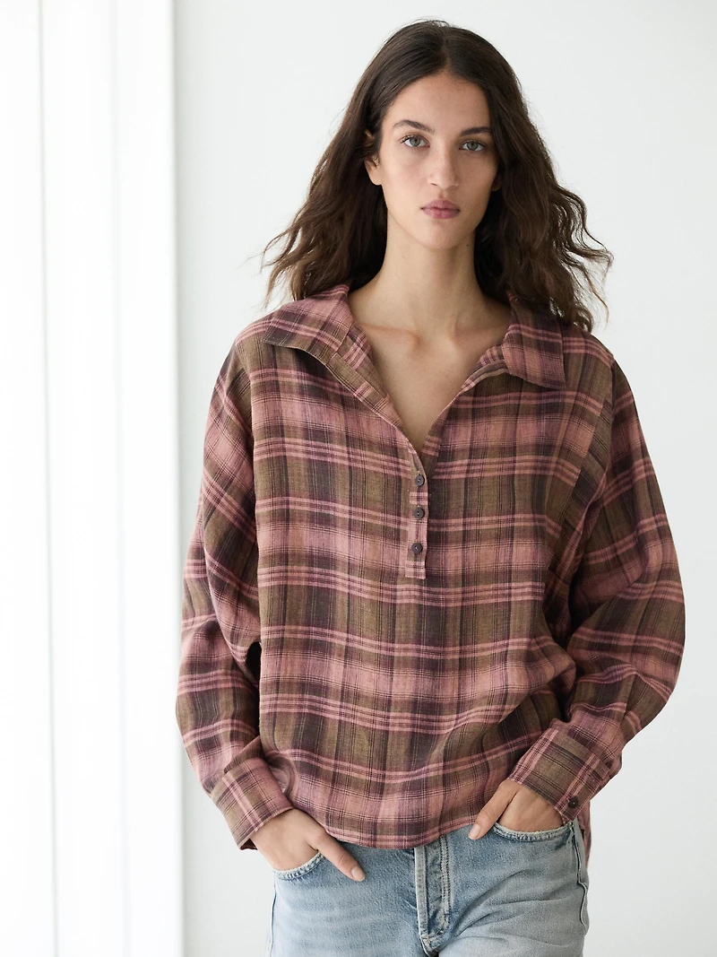 Flowing 100% linen check shirt
