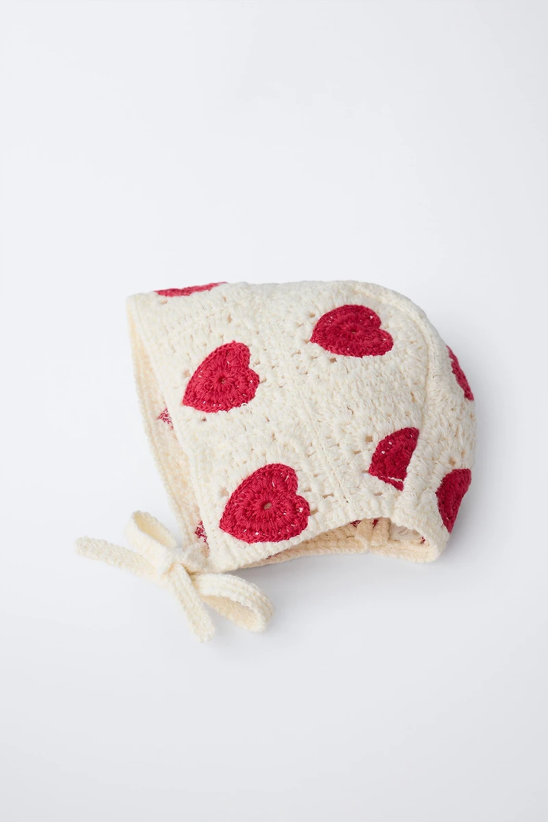 CROCHET KNIT HEARTS BONNET
