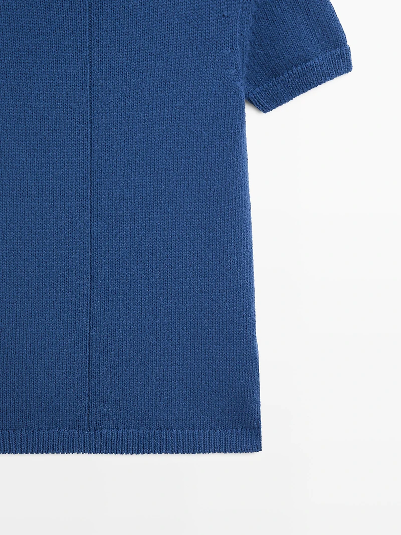 Short sleeve knit cotton blend sweater