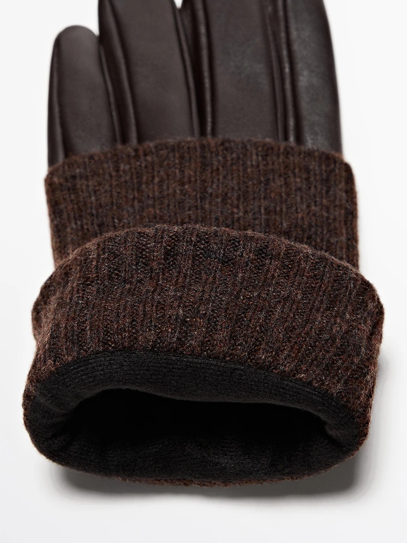 Contrast nappa leather and knit gloves