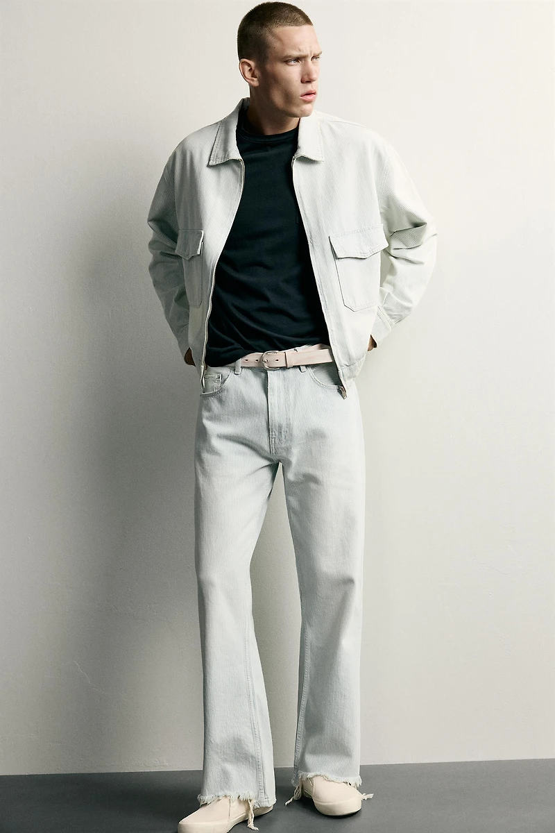 WASHED STRIPED CROPPED JACKET