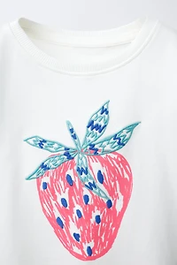 FRUIT PRINT AND EMBROIDERED T-SHIRT