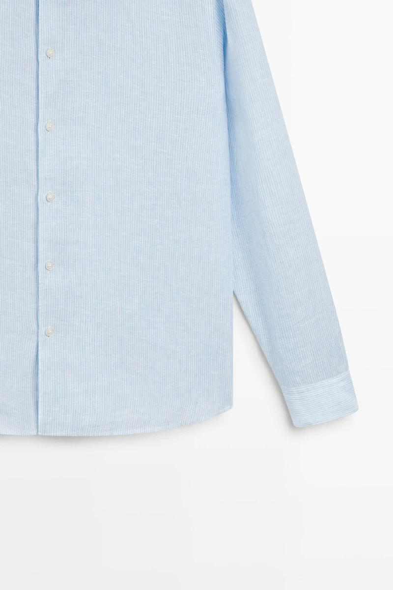Regular fit striped melange linen shirt