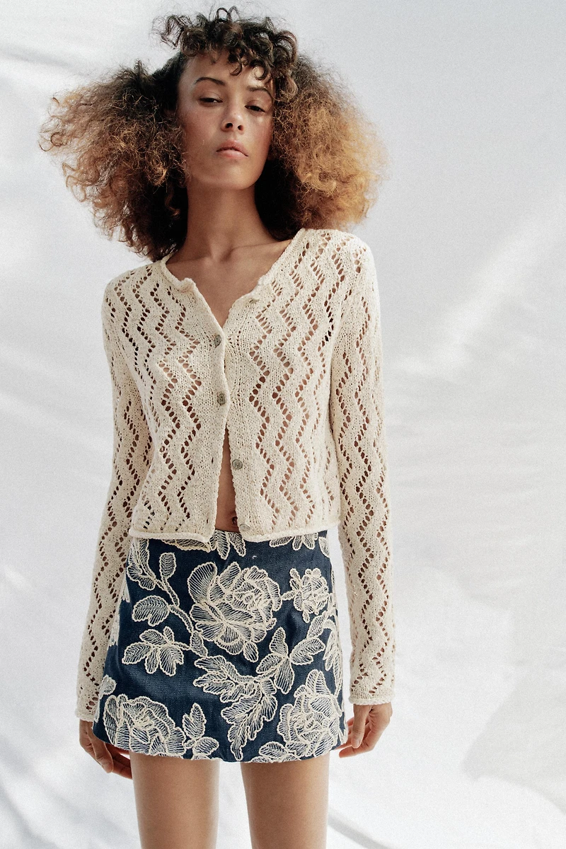 ZIGZAG OPEN-KNIT CARDIGAN