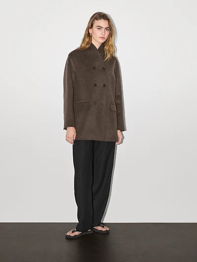 Wool blend coat with tuxedo collar