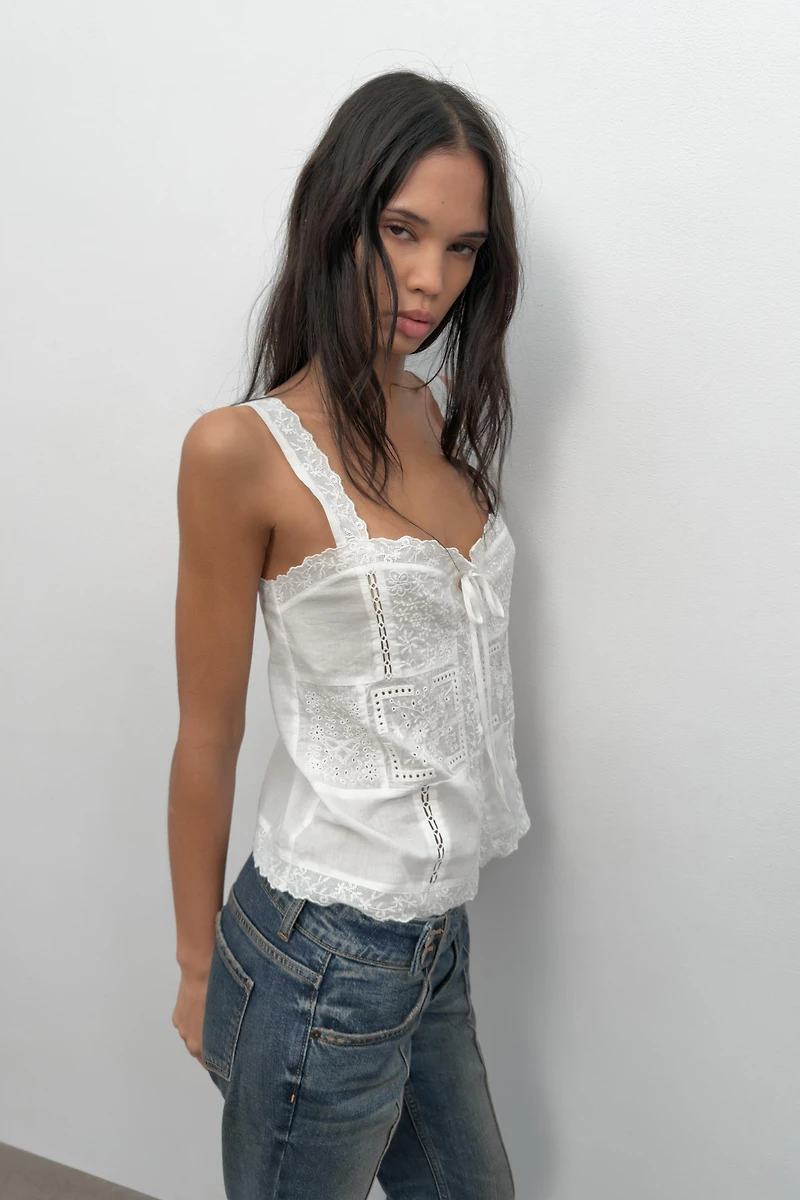 EMBROIDERED STRAP TOP