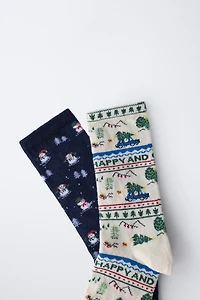 TWO-PACK OF TREE AND SNOWMAN SOCKS