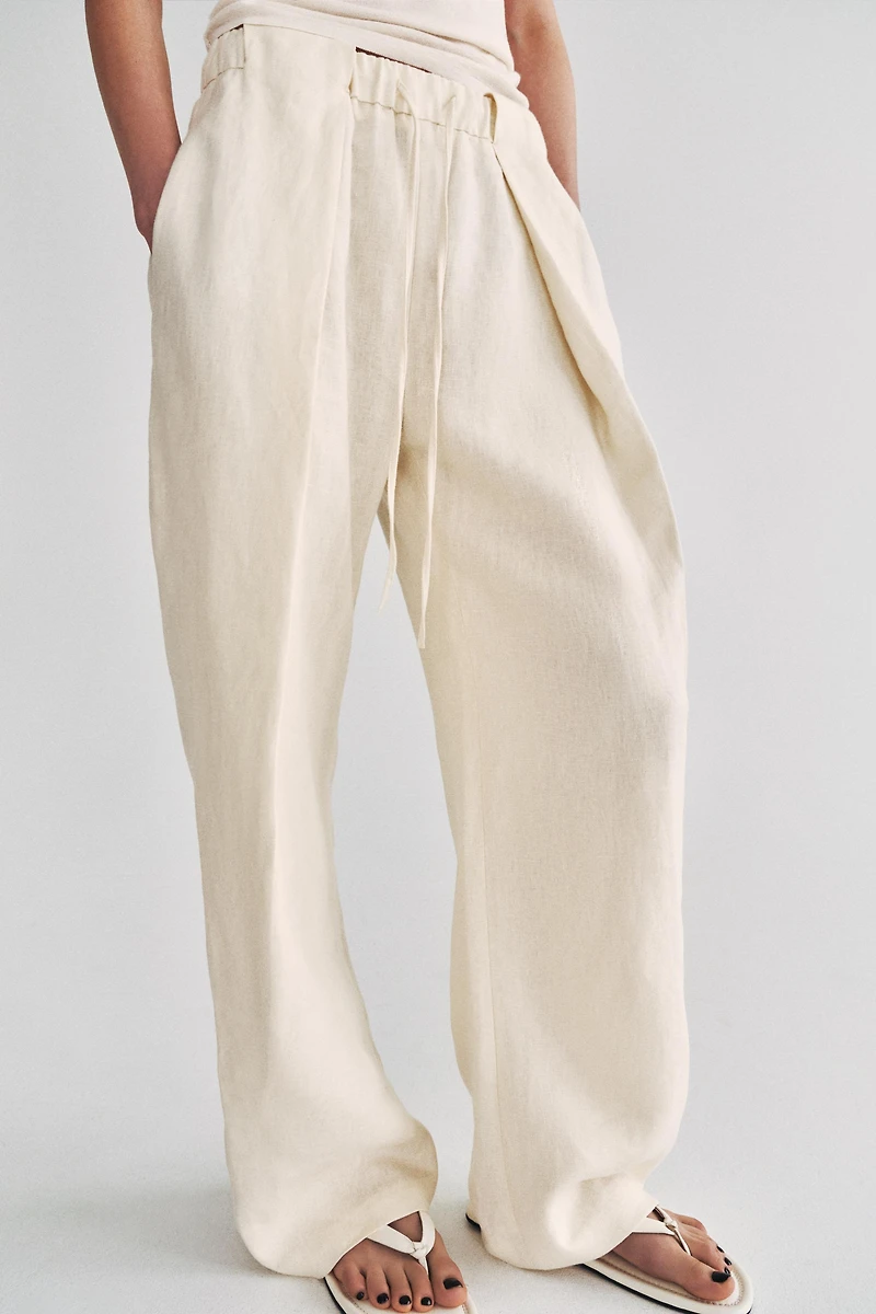 100% LINEN PLEATED PANTS ZW COLLECTION