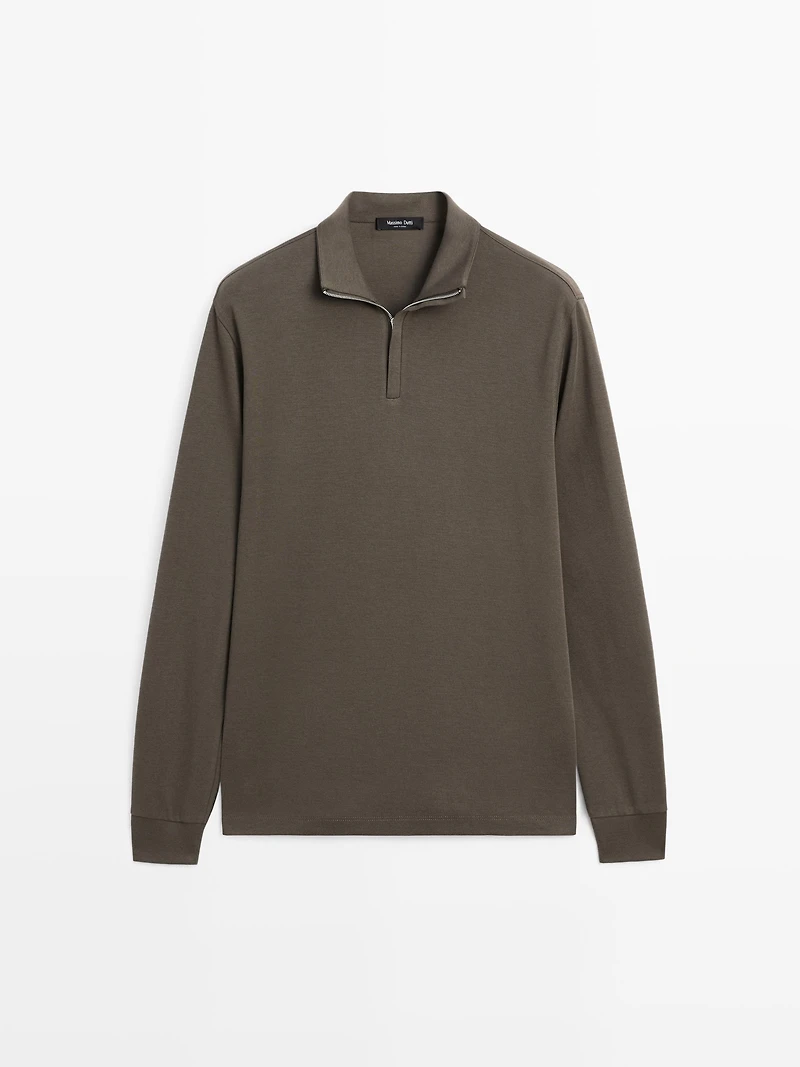 Zipped high neck polo shirt