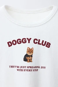 DOG PRINT RIBBED T-SHIRT