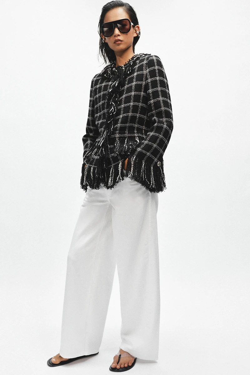 ZW COLLECTION FRINGED PLAID JACKET