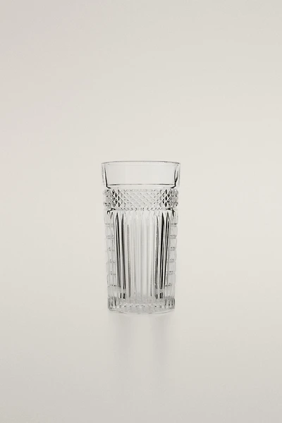 GLASS SOFT DRINK TUMBLER WITH RAISED DESIGN