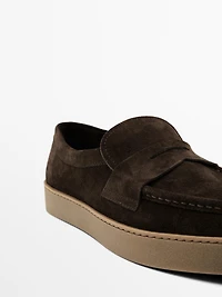Split suede penny loafers