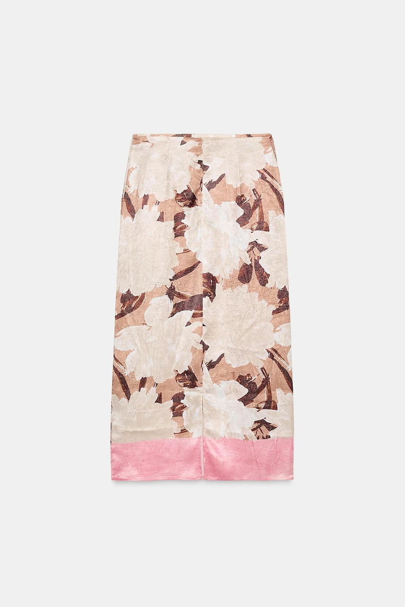 JUPE MIDI SATINÉE À IMPRIMÉ FLORAL