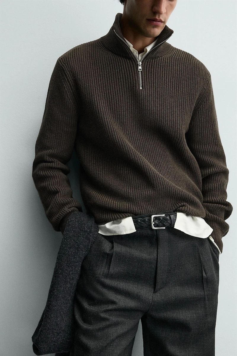 PURL KNIT ZIP-UP JUMPER