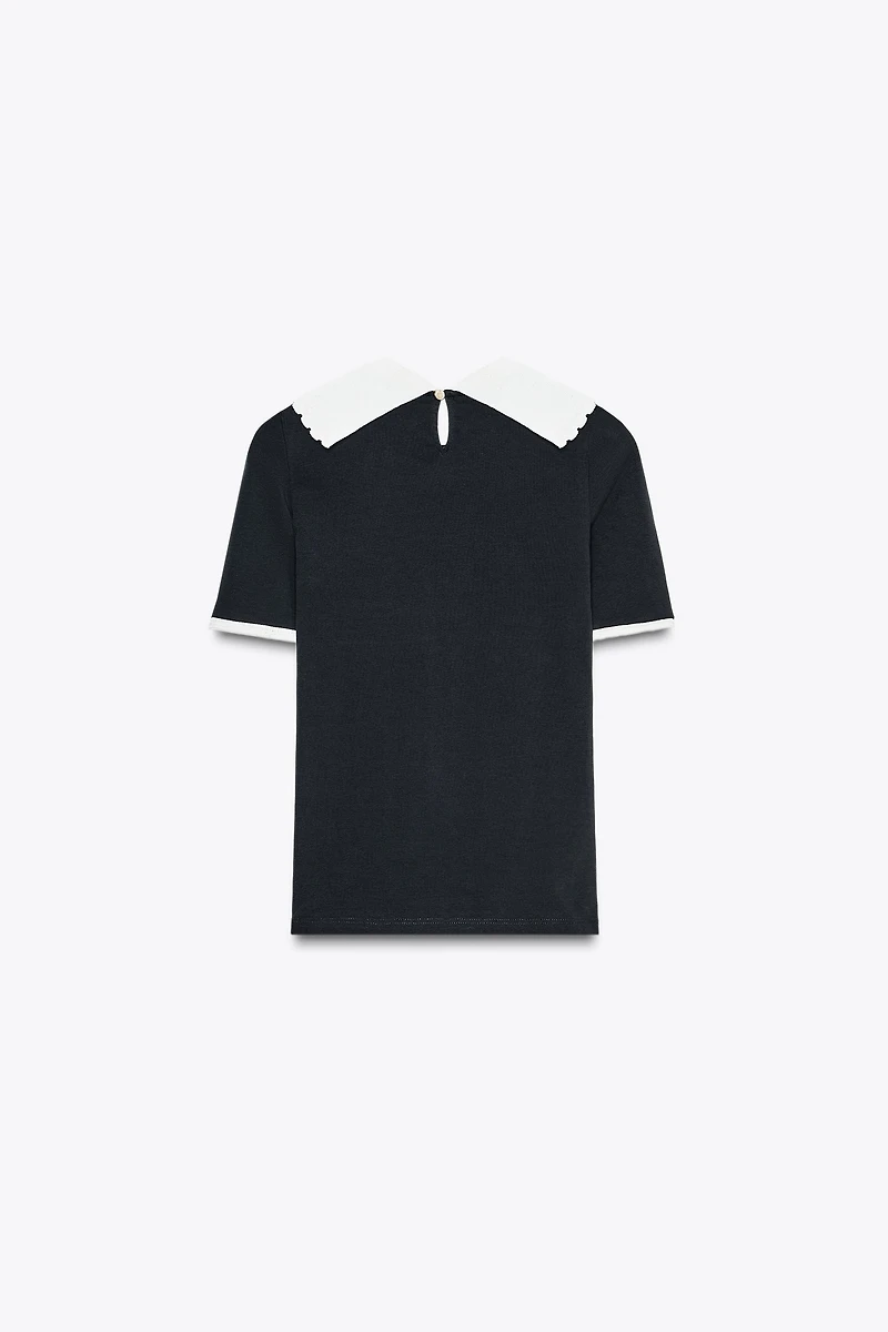 KNIT COLLAR BOW T-SHIRT