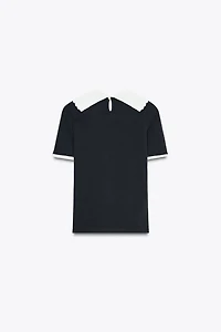 KNIT COLLAR BOW T-SHIRT
