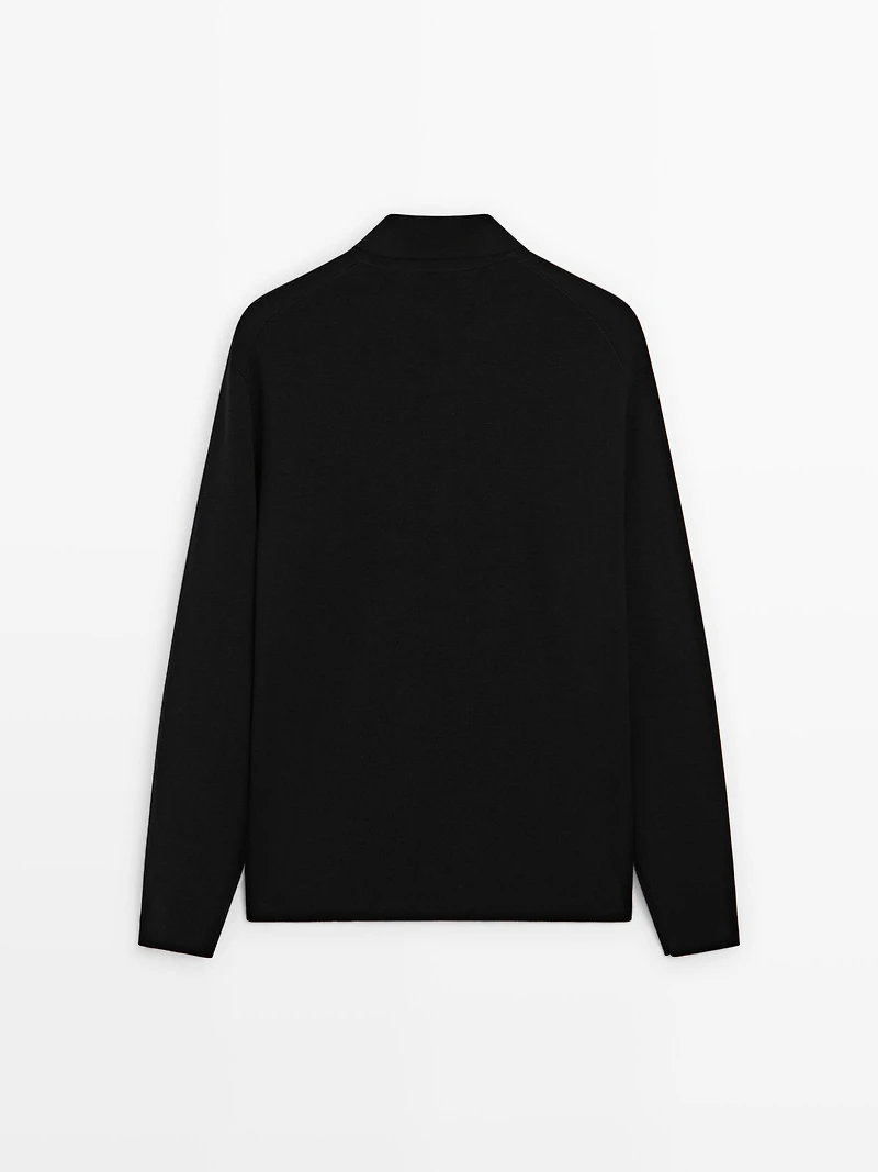 Wool and cotton knit polo sweater