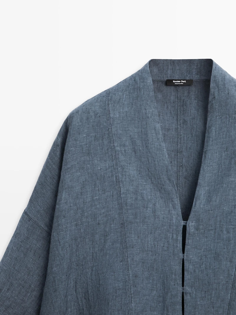 Kimono 100 % lin col en V