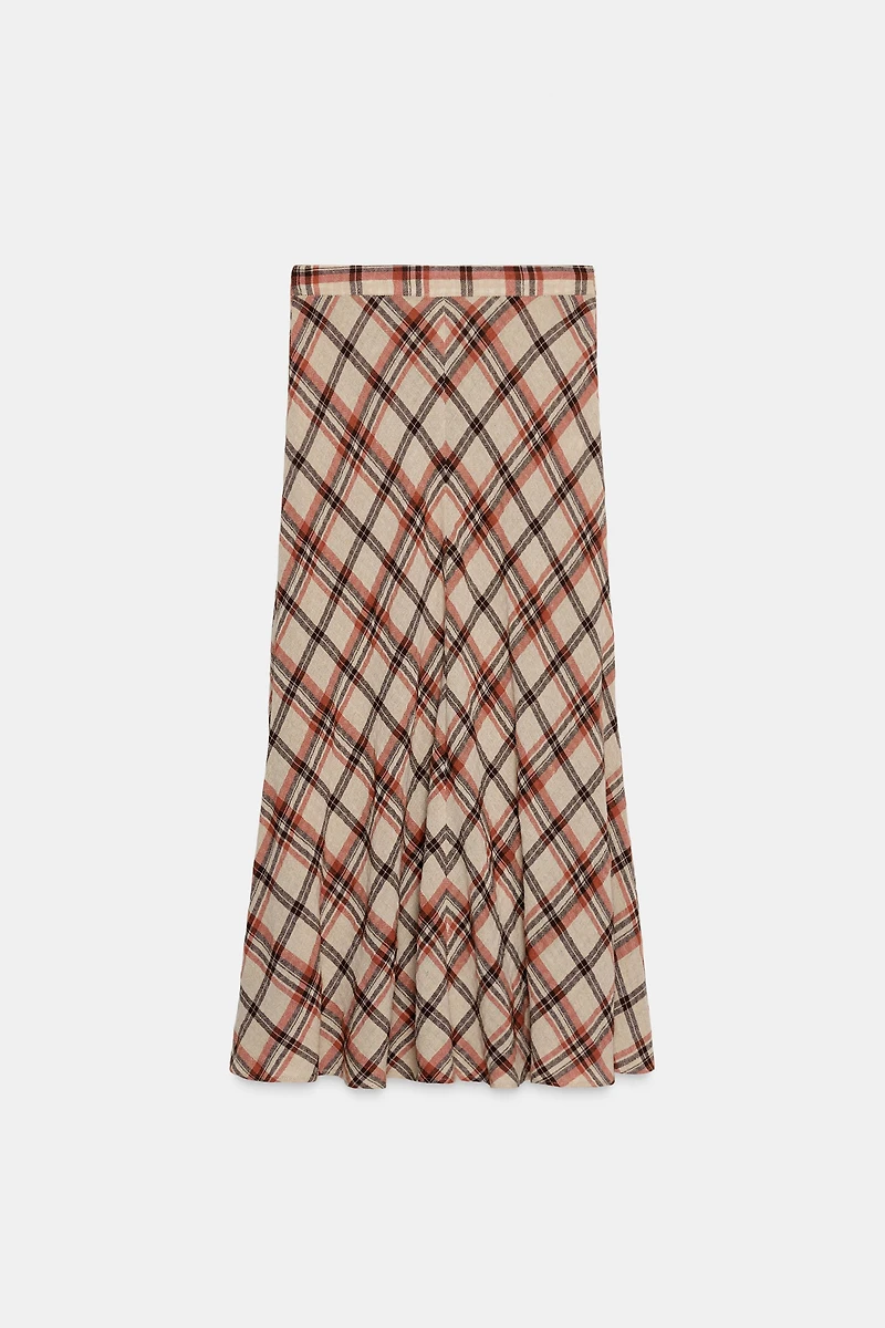 PLAID MIDI SKIRT