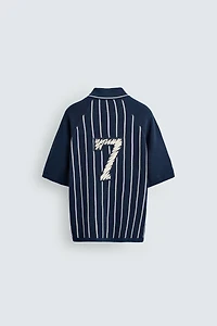 KNIT STRIPED POLO SHIRT WITH EMBROIDERED PATCH