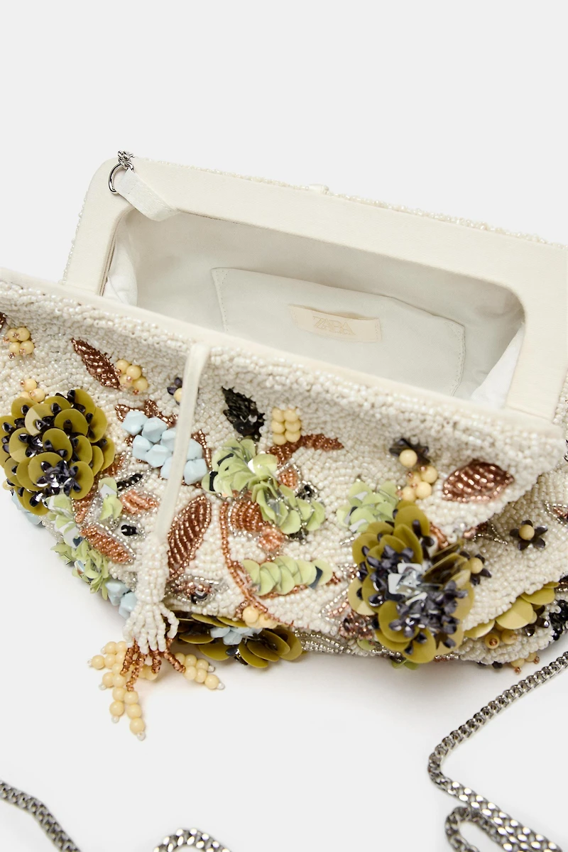 BEADED PRINTED POUCH