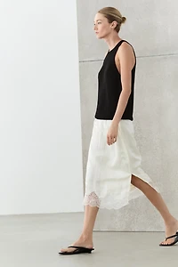 Flowing midi skirt with lace detail