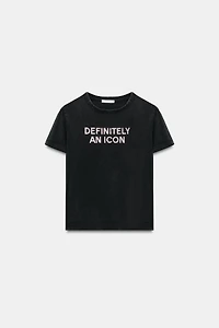WASHED EFFECT SPARKLY TEXT T-SHIRT