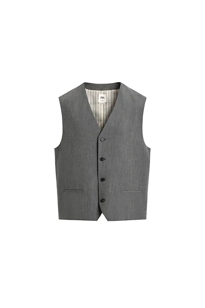 TEXTURED STRIPED SUIT VEST