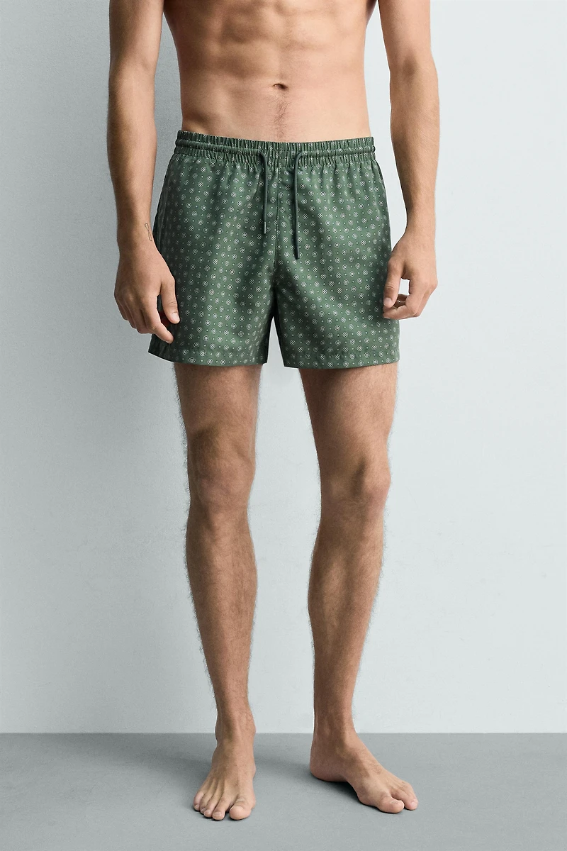 MID-LENGTH GEOMETRIC PRINT SWIMSUIT