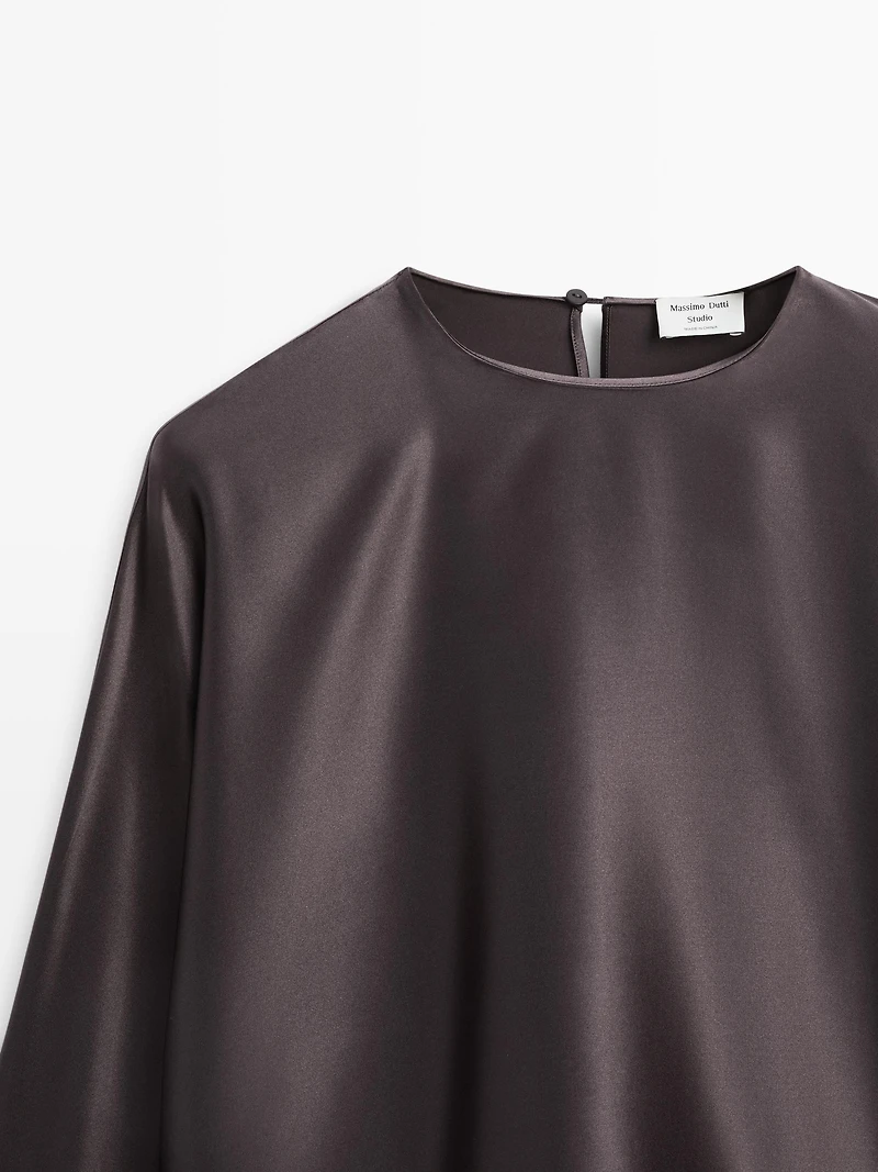 Blouse courte à manches chauve-souris 100 % soie - STUDIO