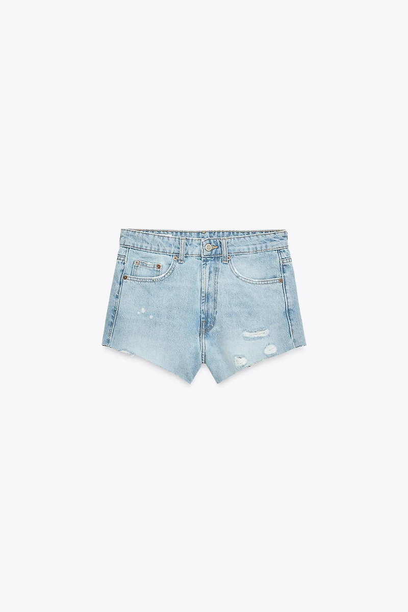 SHORT MINI EN DENIM TRF TAILLE MOYENNE DÉCHIRÉ